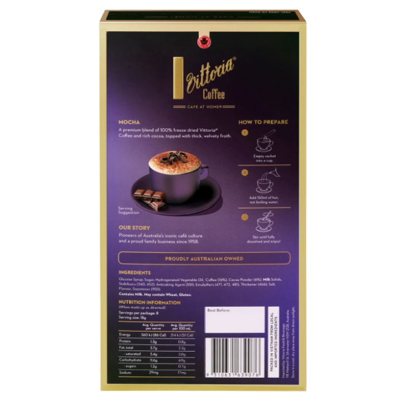 [Expiry Date: 03/12/2027] Vittoria Mocha Coffee Sachets 8 Pack