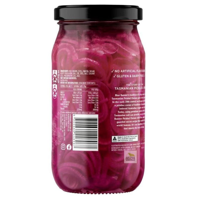[Expiry: 19/12/2026] Blue Banner Pickled Sliced Red Onions 525g