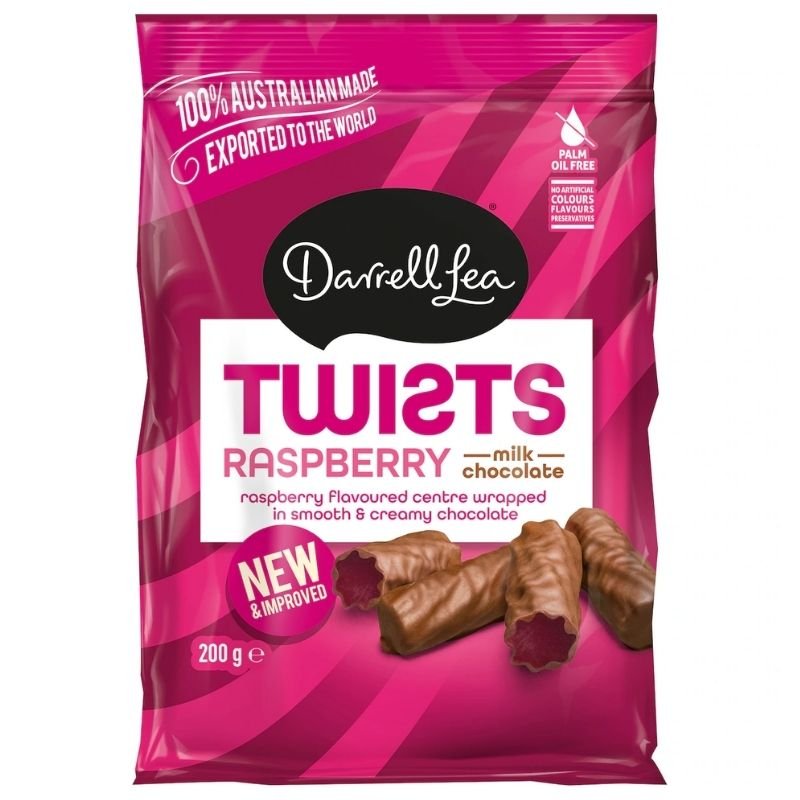 [Expiry Date: 18/05/2027] Darrell Lea Milk Chocolate Liqourice Raspberry Twists 200g