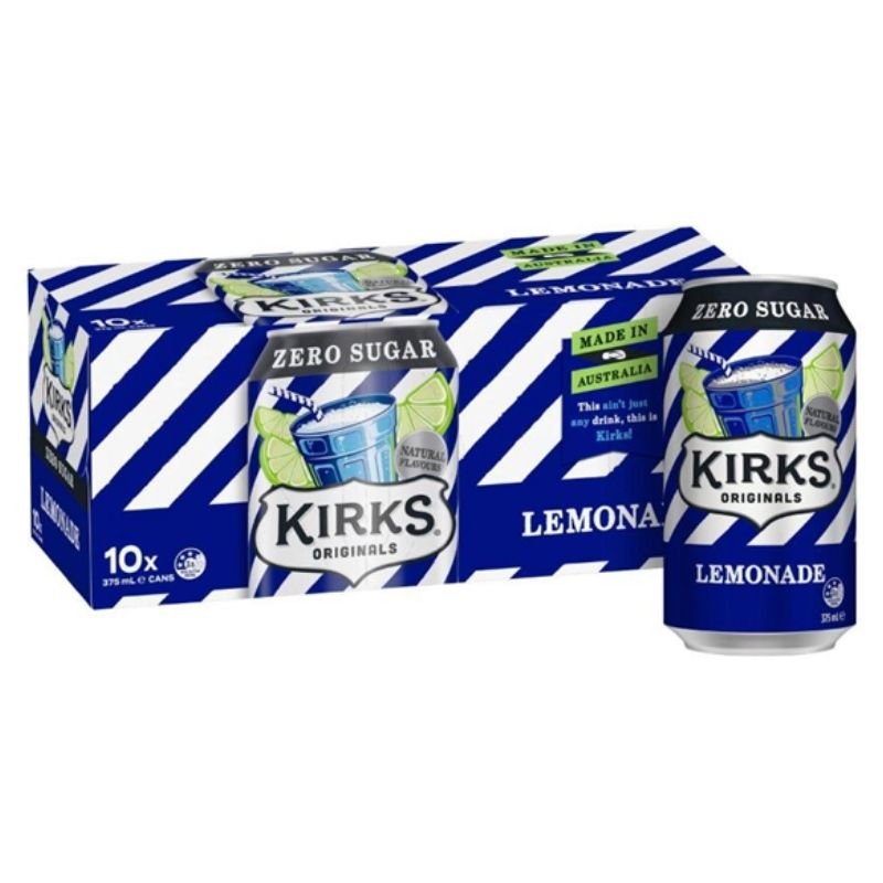 [CLEARANCE Expiry: 22/05/2026] Kirks Zero Sugar Lemonade Soft Drink Cans - 10 x 375mL