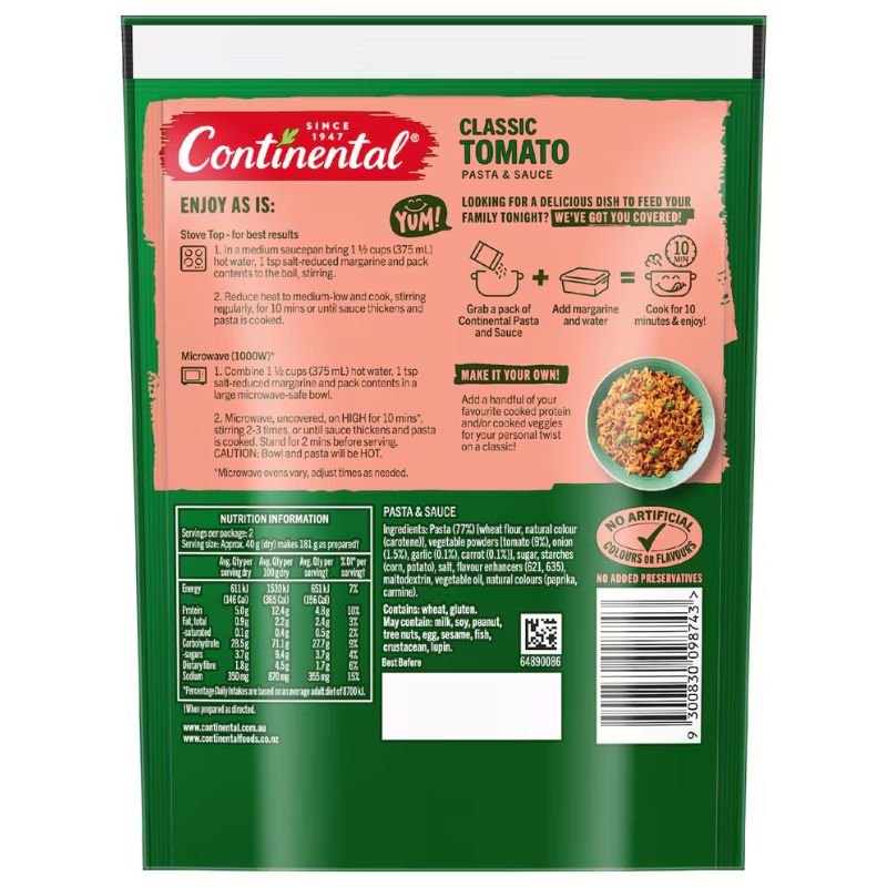 [Expiry: 12/11/2027] Continental Classic Tomato Pasta & Sauce 80g