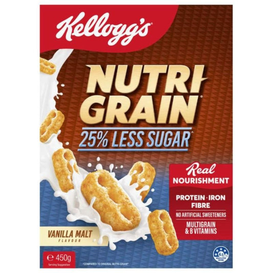 [Expiry Date:22/04/2027]  Kellogg's Nutri Grain 25% Less Sugar Vanilla Malt Flavour 450g
