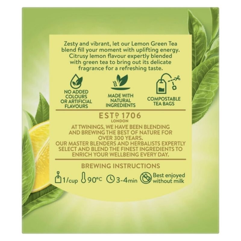 [Expiry: 22/09/2028]  Twining's Green Tea And Lemon Tea Bags 10 Pack