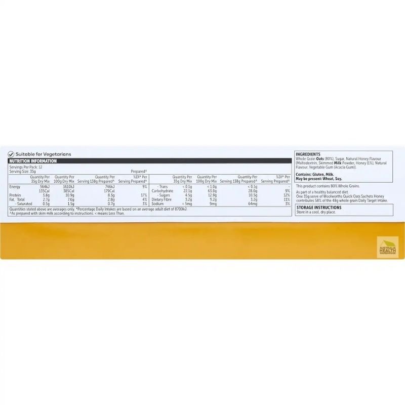 [Expiry Date: 19/01/2027] Woolworths Honey Quick Oats Sachets 12 Pack