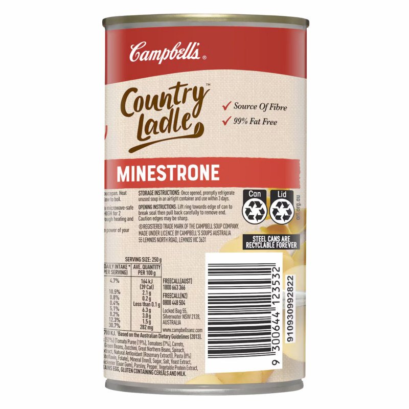[Expiry Date: 11/12/2027] Campbell's Country Ladle Soup Can Minestrone 495g