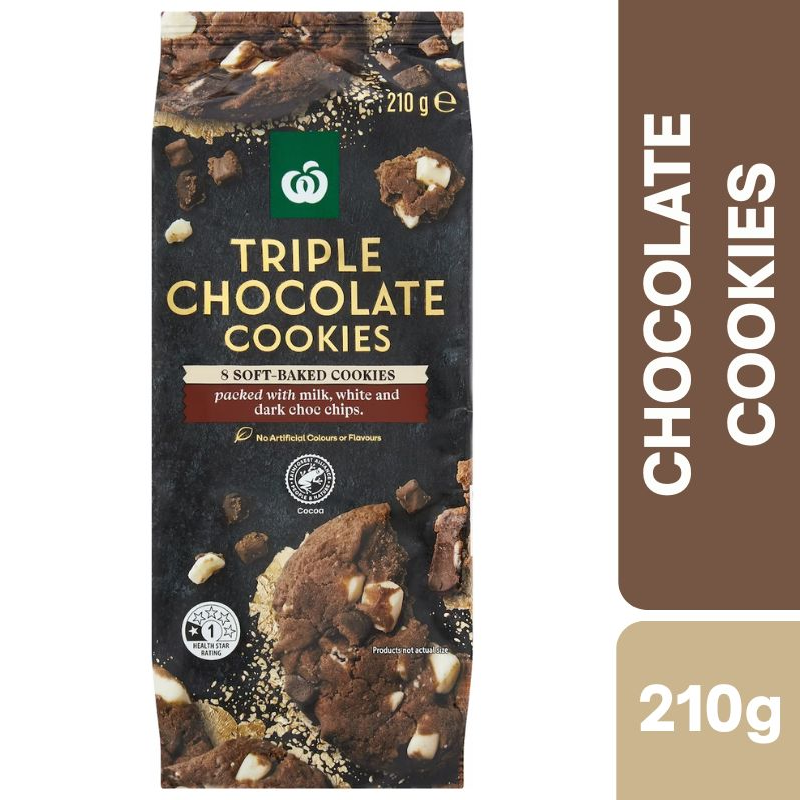 Woolworths 8 Soft Baked Triple Chocolate Cookies 200g