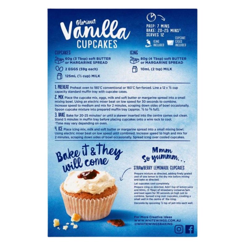 [Expiry Date: 18/09/2027] White Wings Vanilla Cupcake Mix 410g