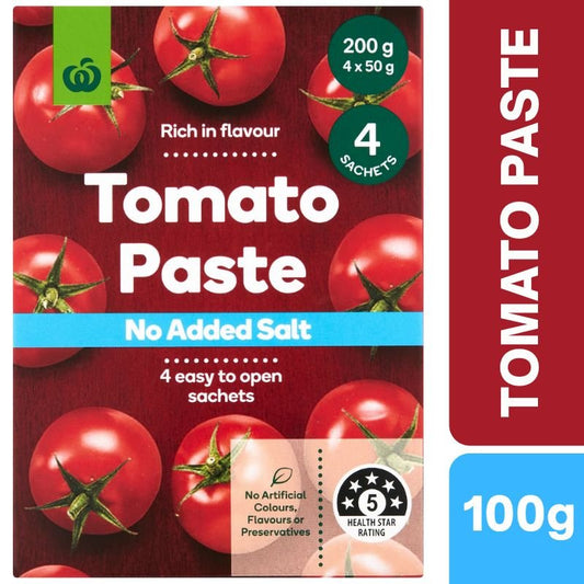 [Expiry Date: 15/12/2026] Woolworths Tomato Paste Sachets No Added Salt 50g x 4 Pack
