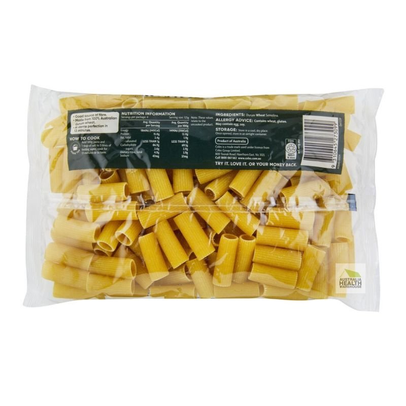 [Expiry:04/11/2027] Coles Durum Wheat Pasta Rigatoni 500g