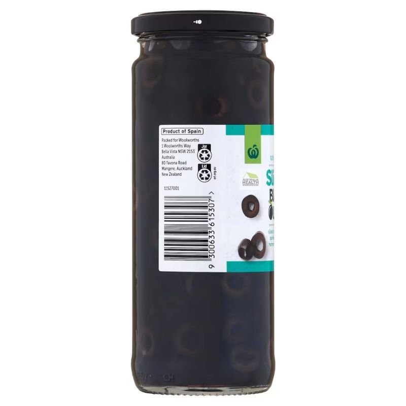 [Expiry: 11/07/2027] Woolworths Sliced Black Olives 430g