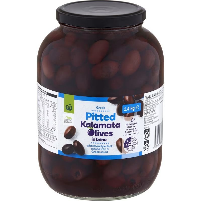 [Expiry Date: 20/12/2026]  Woolworths Pitted Kalamata Olives in Brine 1.4kg