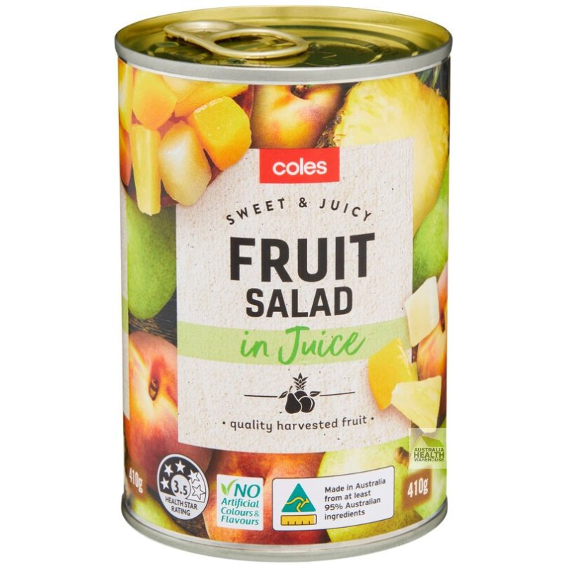 [Expiry Date: 08/2027]  Coles Australian Fruit Salad in Juice 410g