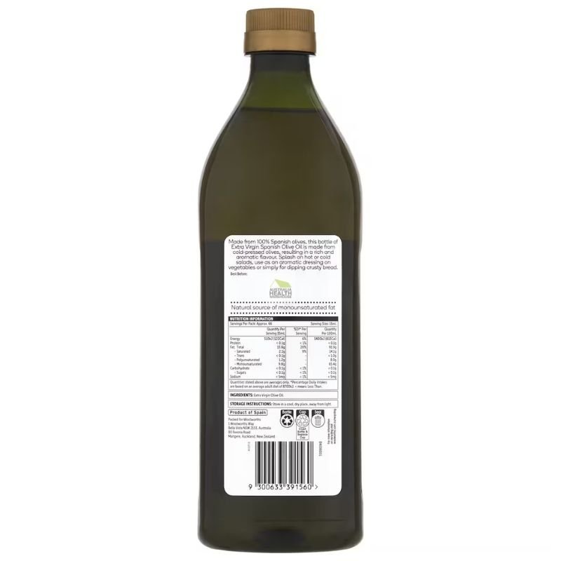 [Expiry Date: 02/10/2026] Woolworths Extra Virgin Olive Oil 1 Litre