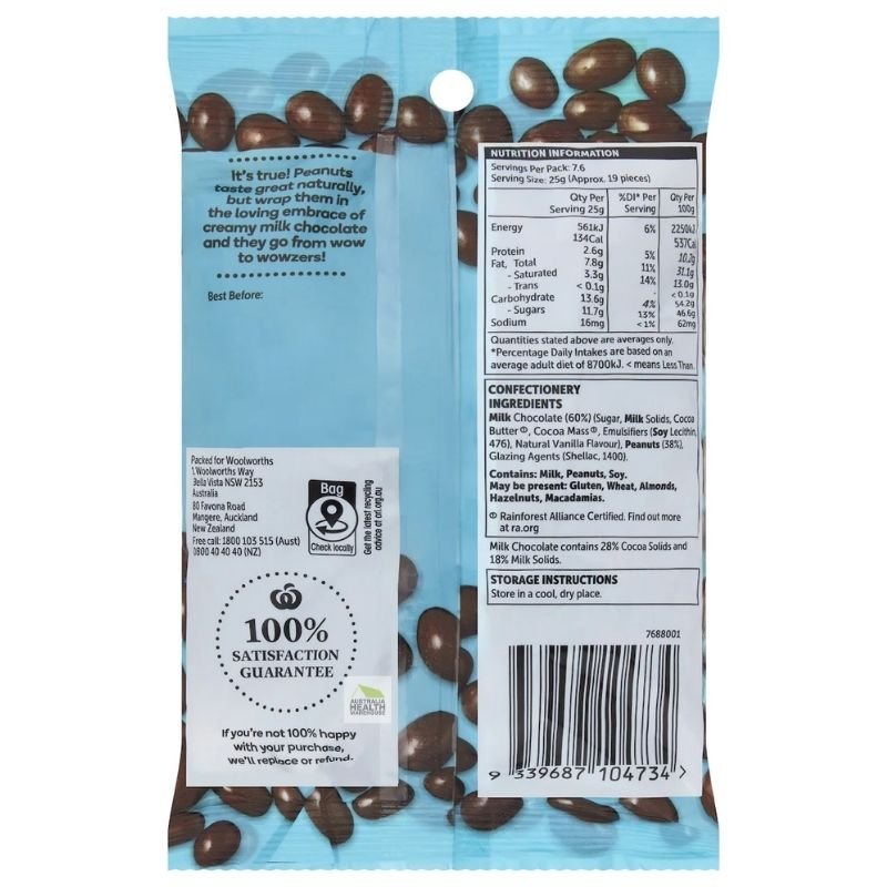 Woolworths Milk Chocolate Peanuts 190g