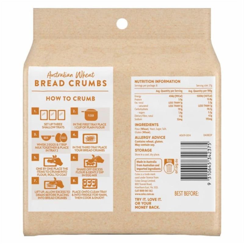 [Expiry Date: 24/12/2026] Coles Australian Panko Crumb 220g