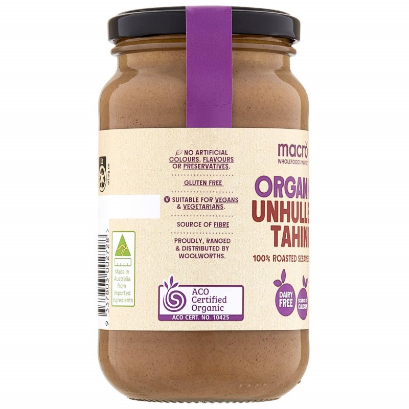 [Expiry: 03/2028] Woolworths Macro Organic Unhulled Tahini Spread 375g