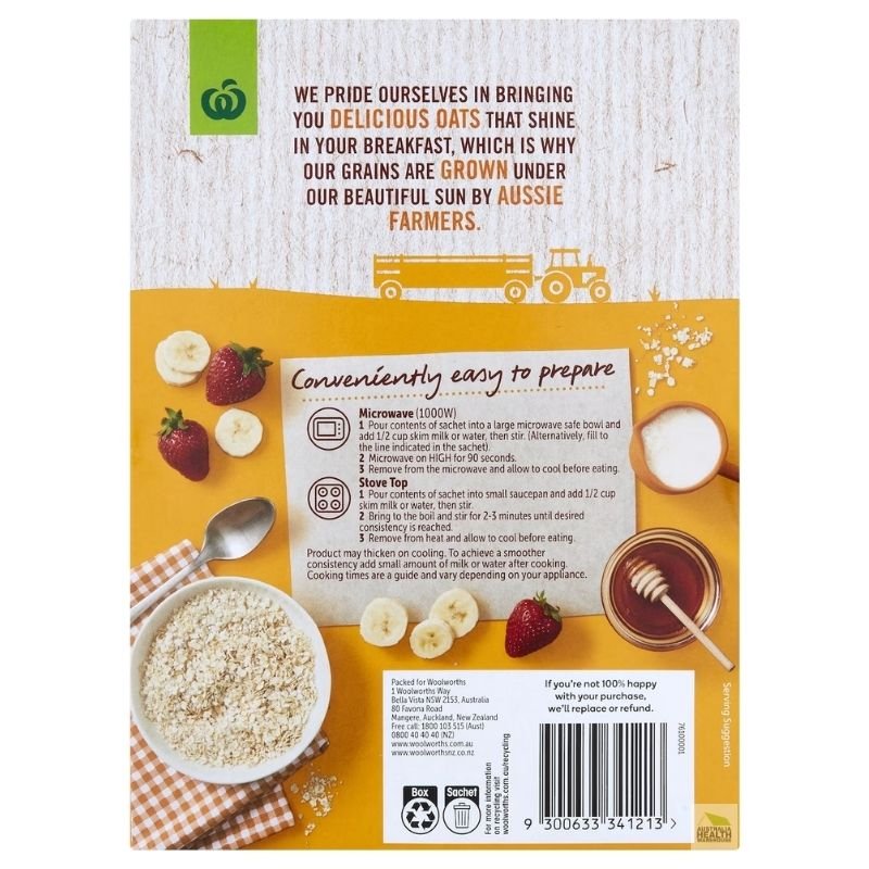 [Expiry Date: 19/01/2027] Woolworths Honey Quick Oats Sachets 12 Pack