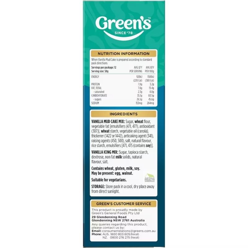 Green's Deluxe Vanilla Mud Cake Mix 600g