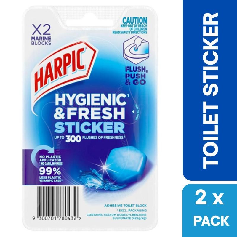 Harpic Hygienic & Fresh Sticker Toilet Block Marine 2 Pack