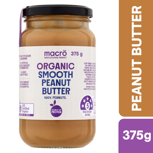 [Expiry: 17/09/2026] Woolworths Macro Organic Smooth Peanut Butter 375g
