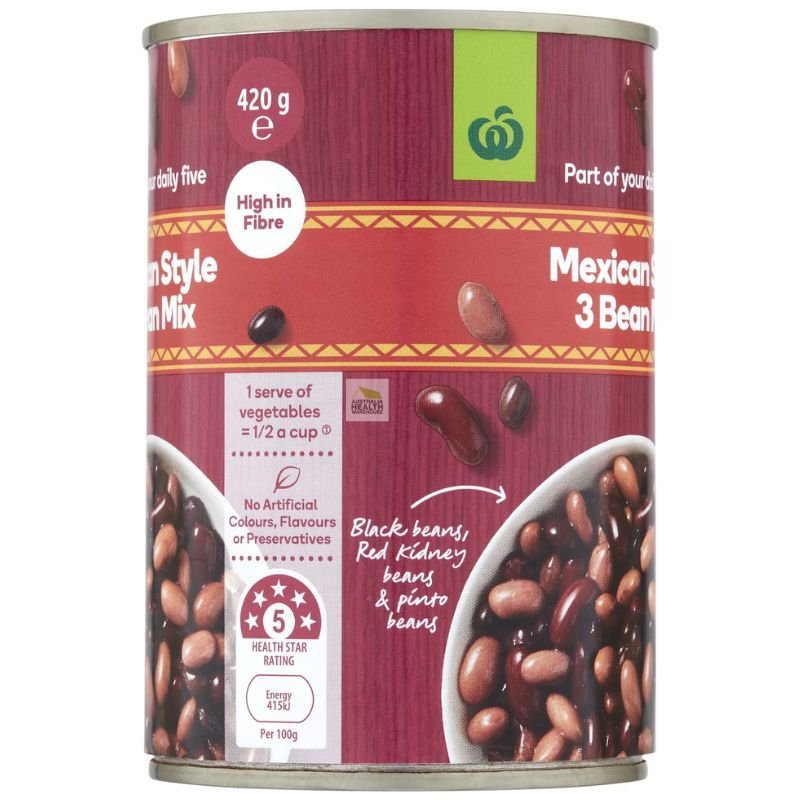 [Expiry Date: 17/06/2028] Woolworths Mexican Style 3 Bean Mix 420g