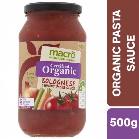 [Expiry Date: 20/01/2028] Woolworths Macro Organic Bolognese Chunky Pasta Sauce 500g