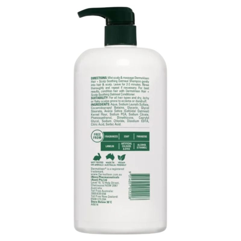 [Expiry: 08/2026] DermaVeen Hair+Scalp Soothing Oatmeal Shampoo 1 Litre