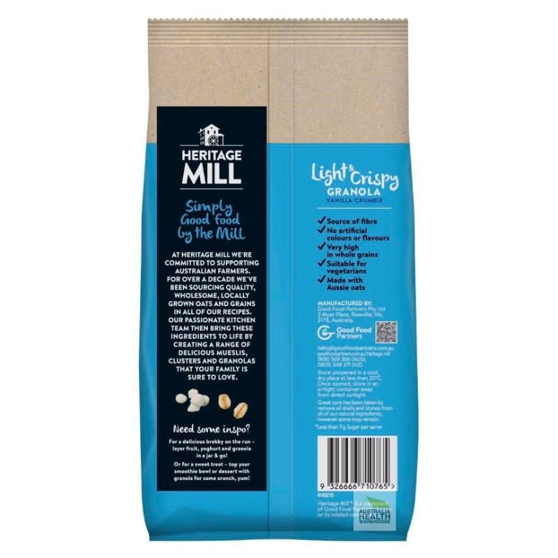 [Expiry: 17/09/2026] Heritage Mill Light & Crispy Granola Vanilla Crumble 675g