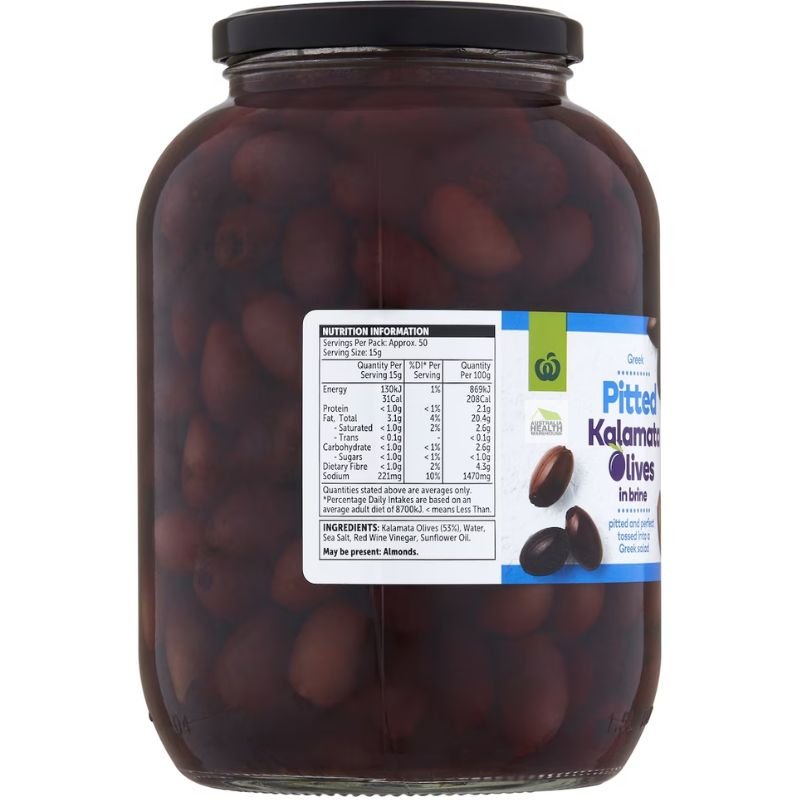 [Expiry Date: 20/12/2026]  Woolworths Pitted Kalamata Olives in Brine 1.4kg