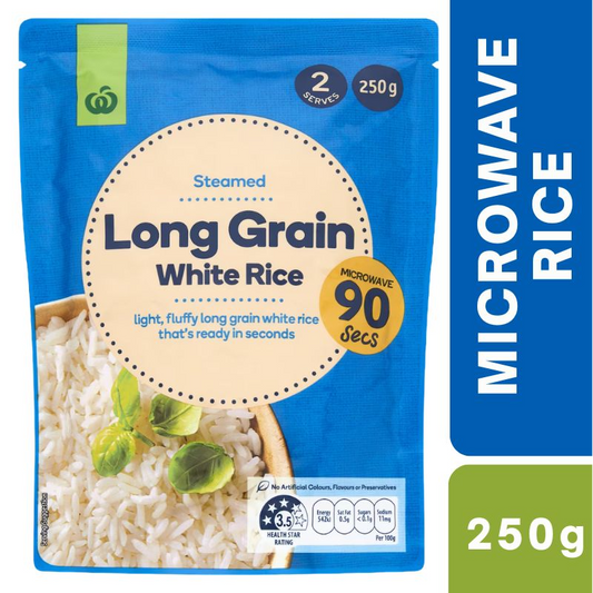 [CLEARANCE Expiry Date: 16/08/2026] Woolworths Microwave Long Grain White Rice 250g