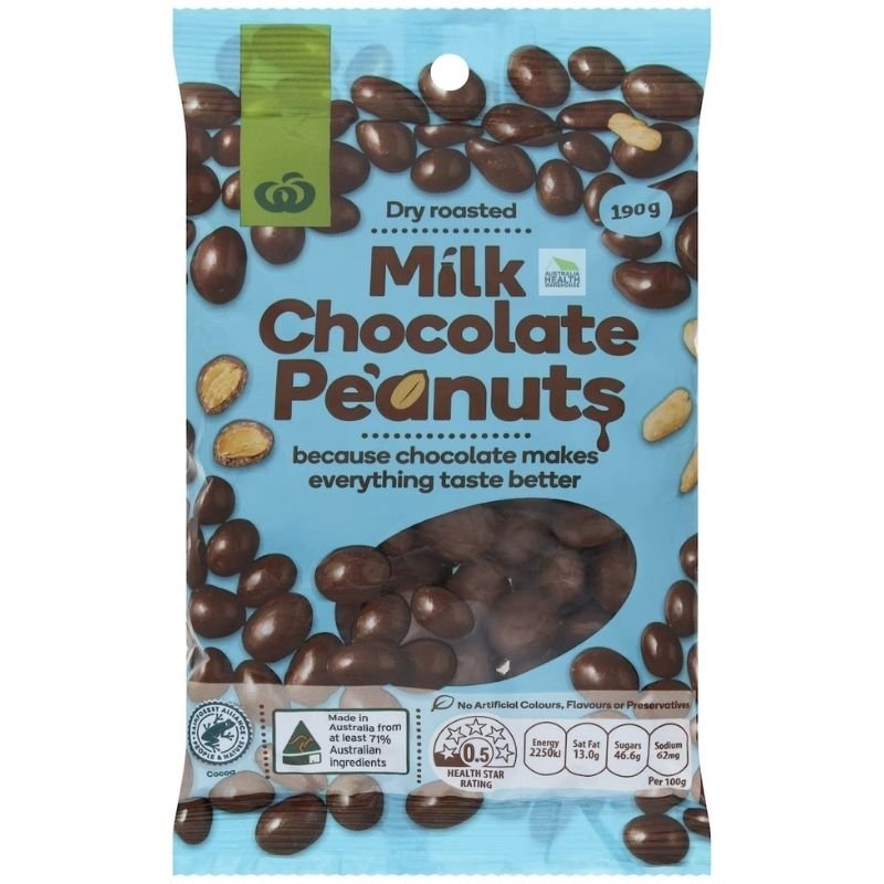 Woolworths Milk Chocolate Peanuts 190g