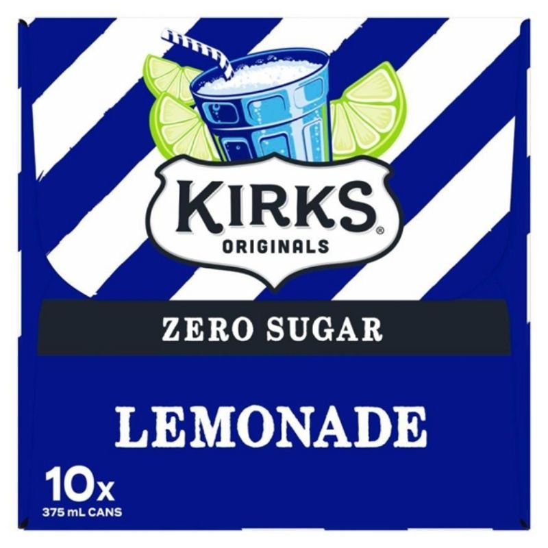 [CLEARANCE Expiry: 22/05/2026] Kirks Zero Sugar Lemonade Soft Drink Cans - 10 x 375mL