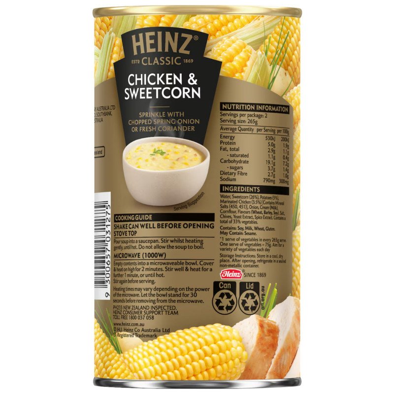 [Expiry Date: 31/08/2028] Heinz Classic Chicken & Sweetcorn Soup 535g