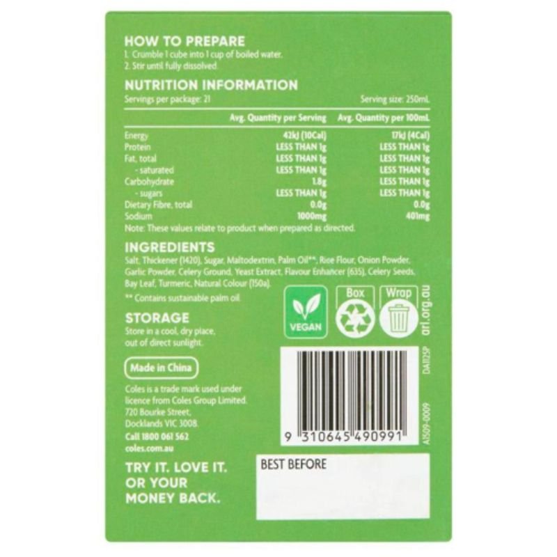 [Expiry Date: 01/2028] Coles Stock Cubes Vegetable 105g