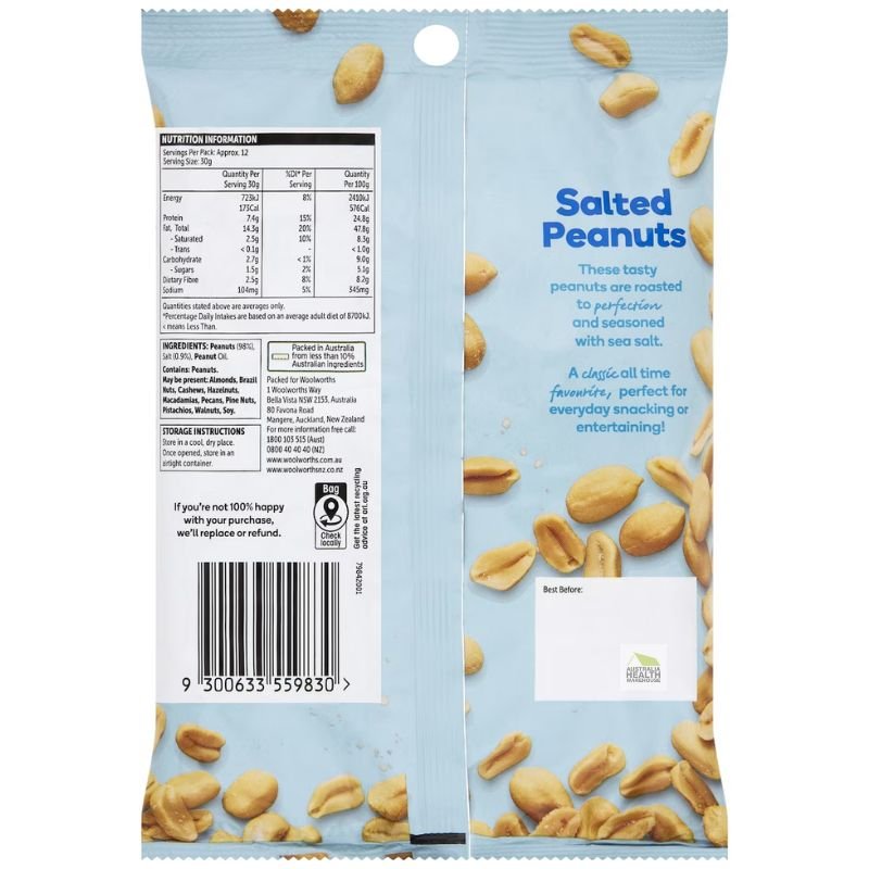 [Expiry Date: 09/11/2026] Woolworths Salted Peanuts 375g