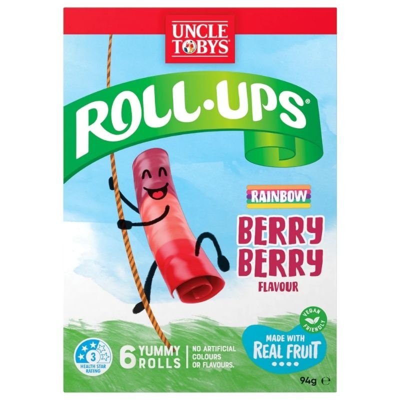 Uncle Tobys Roll-ups Rainbow Berry Berry x 6 Fruity Rolls 94g