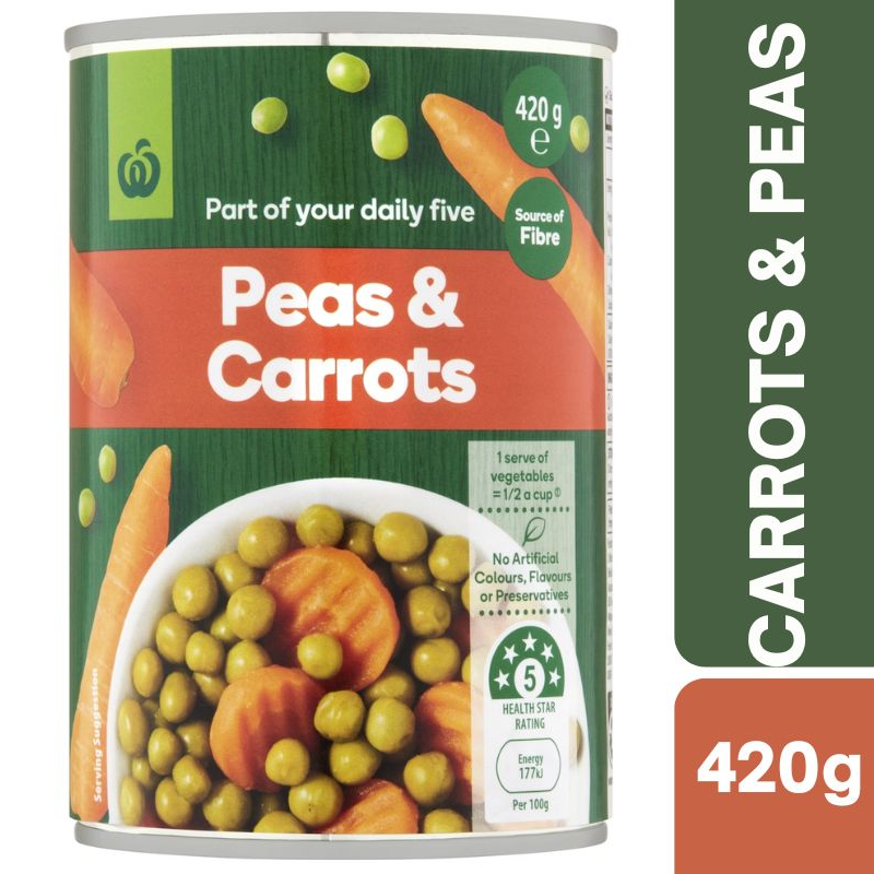 [Expiry: 30/09/2028] Woolworths Peas & Carrots 420g