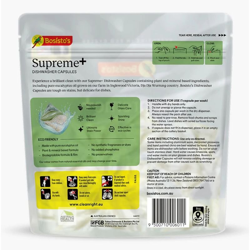 Bosisto's Supreme+ Dishwasher Capsules 18 Pack