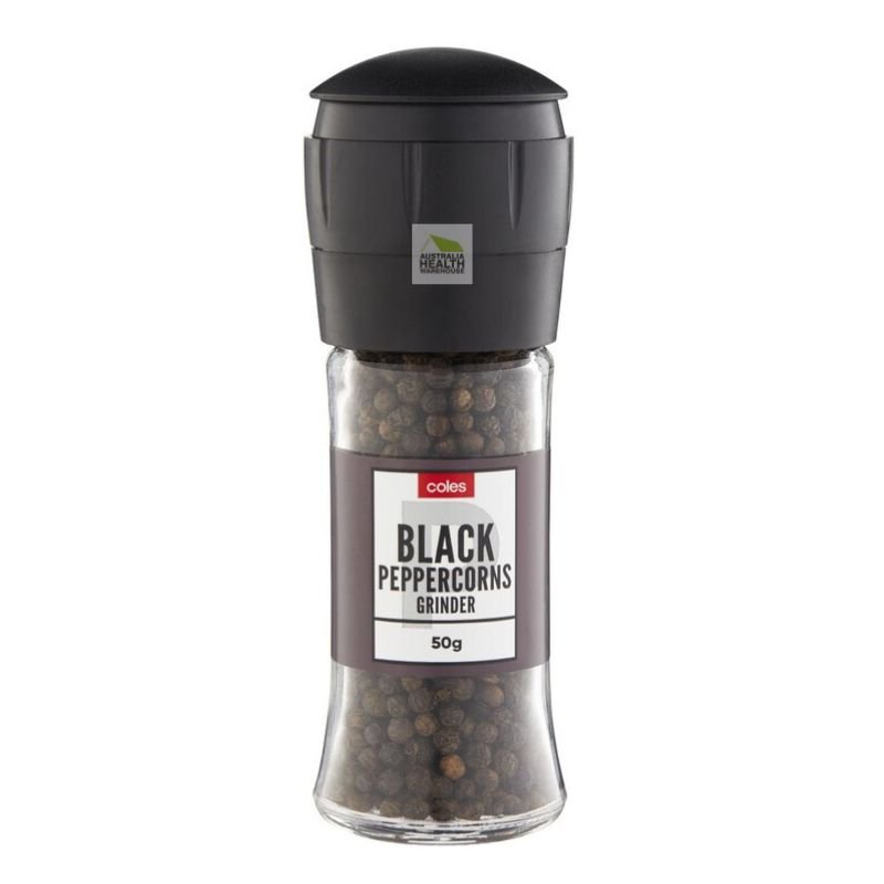 [Expiry Date: 06/09/2026] Coles Whole Black Peppercorns Grinder 50g