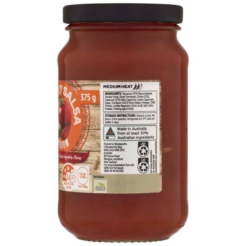 [Expiry: 18/09/2026] Woolworths Chunky Salsa Medium 375g