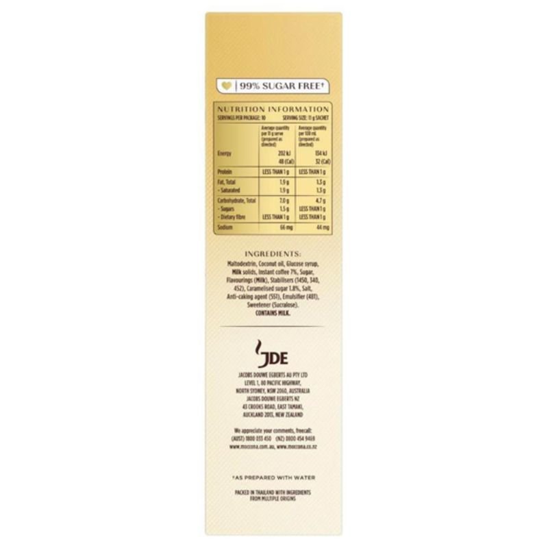 [Expiry Date: 12/07/2027] Moccona 99% Sugar Free Caramel Latte Coffee 10 Sachets