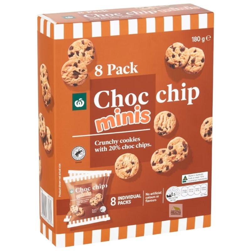 [CLEARANCE Expiry Date: 24/07/2026] Woolworths Choc Chip Cookies Minis 8 Pack