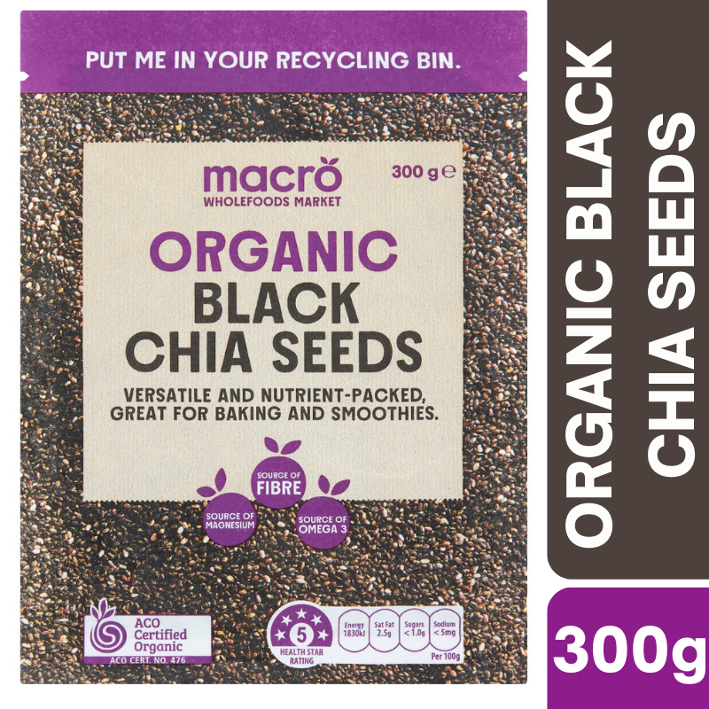 [Expiry: 09/2027] Woolworths Macro Organic Black Chia Seeds 300g