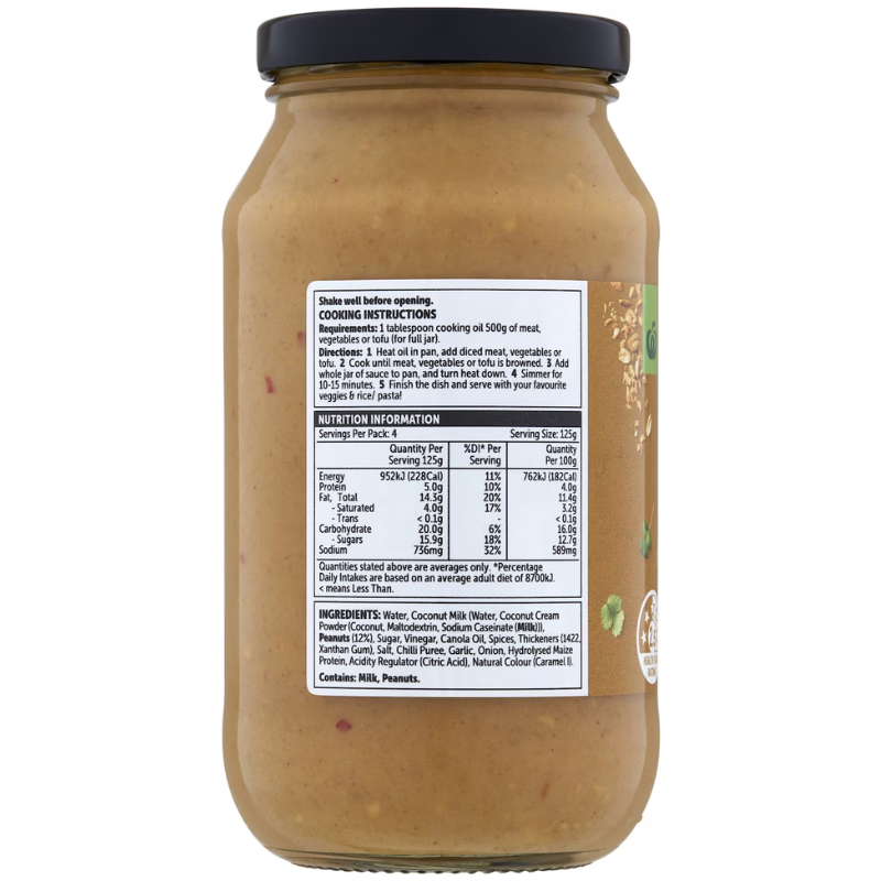 [Expiry Date: 22/01/2027] Woolworths Satay Simmer Sauce 500g