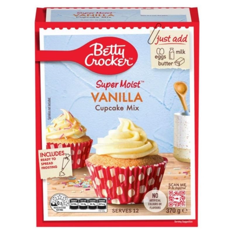 [Expiry Date: 19/06/2027] Betty Crocker Super Moist Vanilla Cupcake Mix 370g