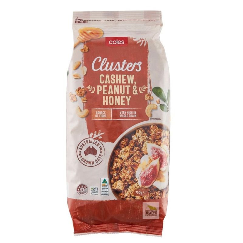 [Expiry: 10/07/2025] Coles Cashew, Peanut & Honey Clusters 750g