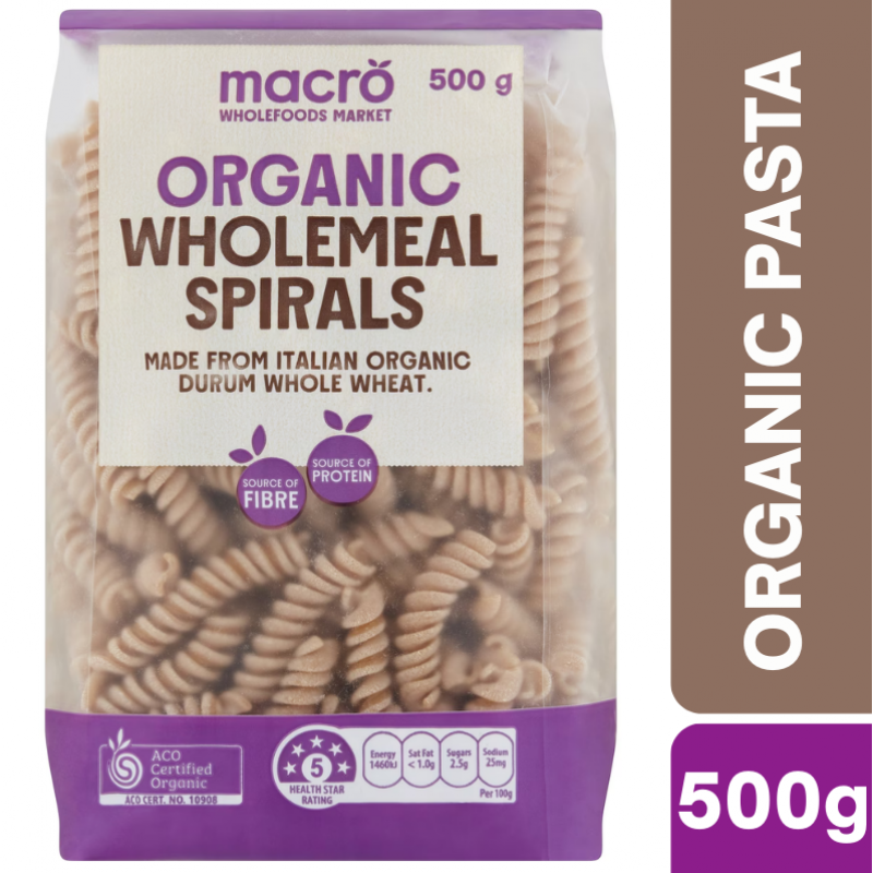 [Expiry: 05/2027] Woolworths Macro Organic Wholemeal Spirals 500g