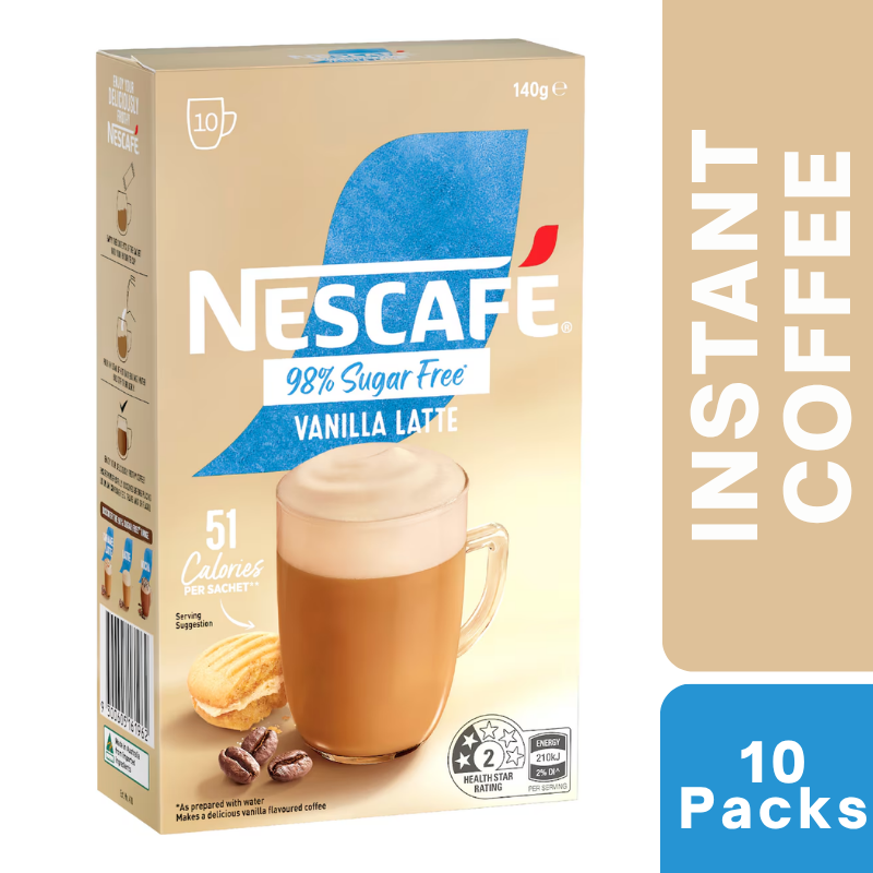 [Expiry Date: 30/06/2027] Nescafe 98% Sugar Free Vanilla Latte Coffee Sachets 10 Pack
