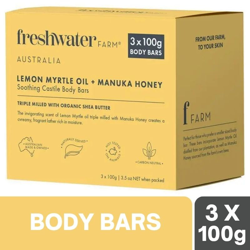 Freshwater Farm Lemon Myrtle Oil + Manuka Honey Body Bar 3 x 100g Pack