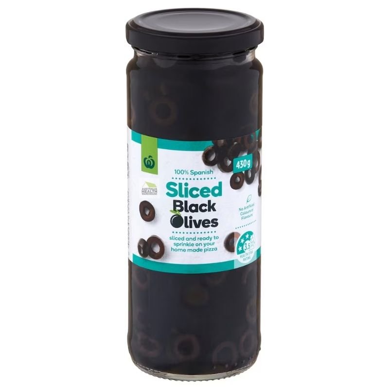 [Expiry: 11/07/2027] Woolworths Sliced Black Olives 430g